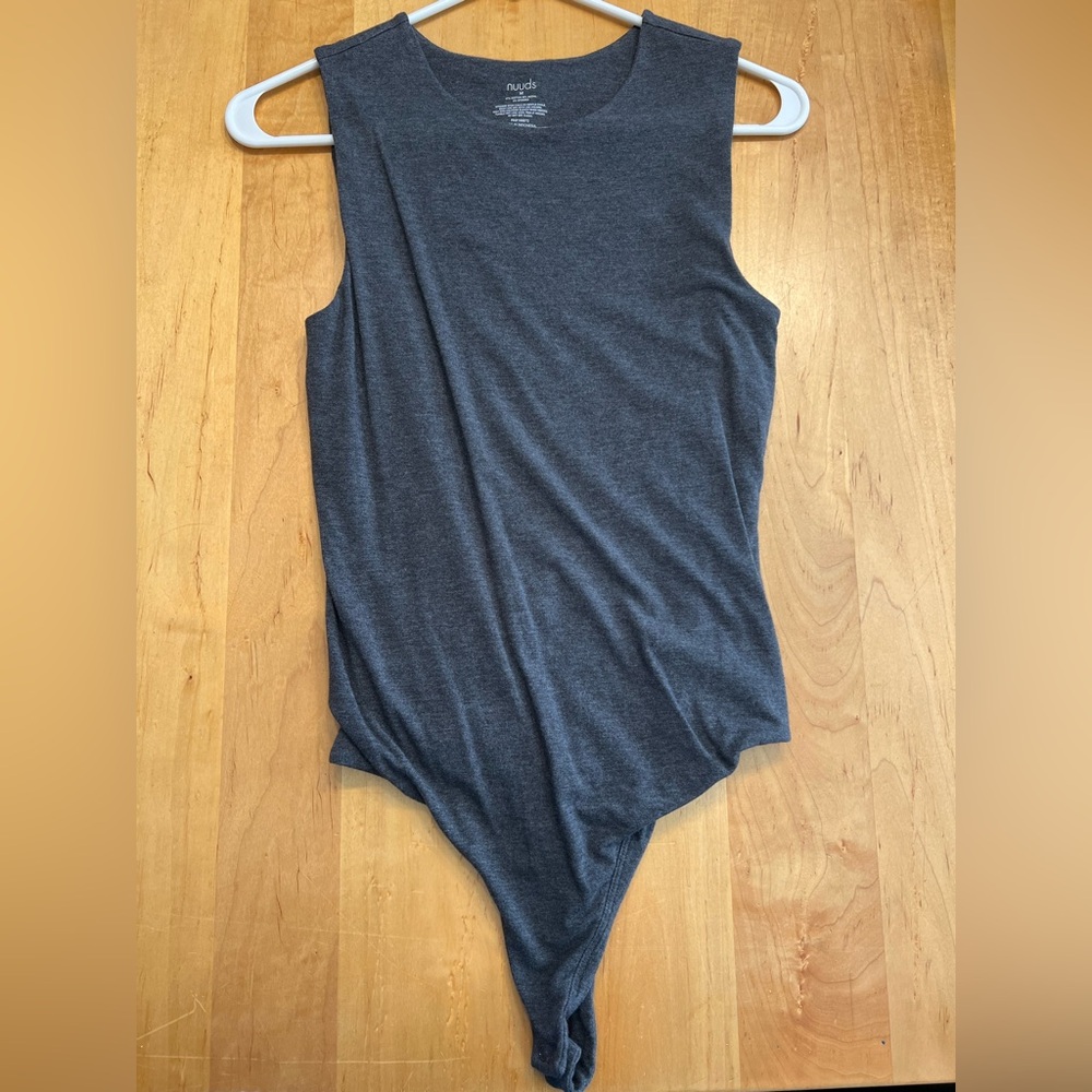 Nuuds Classic Crewneck Tank Bodysuit - Heather Charcoal - Medium